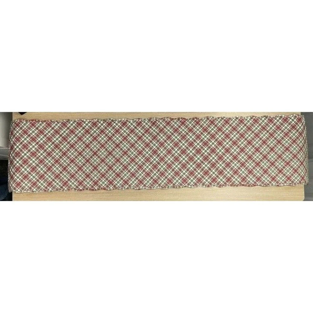 Diagonal Tartan Plaid Christmas Quilted Table Runner Red/Green 70 in x 13.5 in